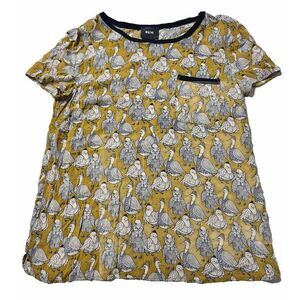 Anthropologie MAEVE Women's Sz‎ 6 Short Sleeve Mustard Yellow Bird Blouse